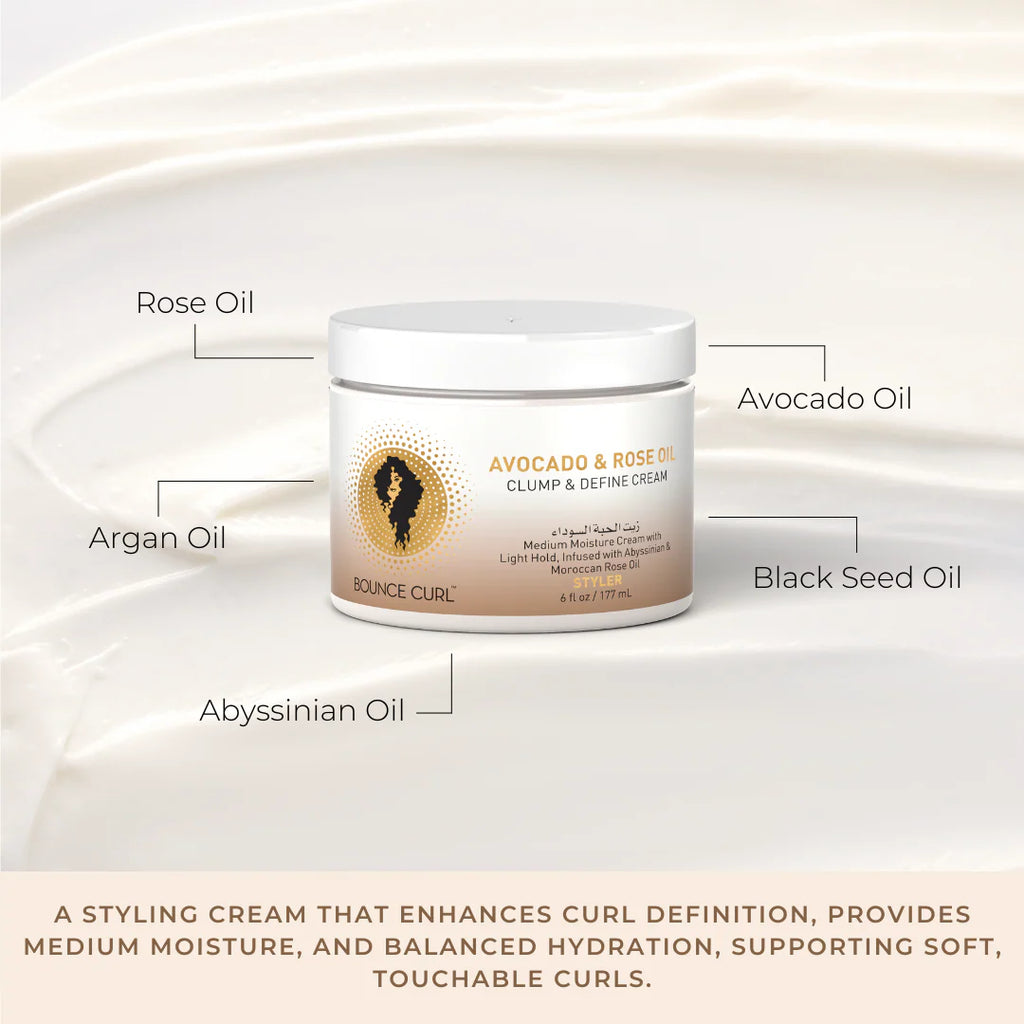 Bounce Curl Avocado & Rose Oil Clump and Define Cream 177ml - ingredient highlight